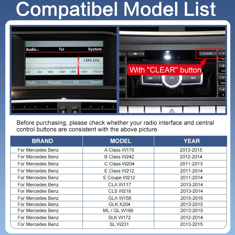 Wireless CarPlay Android Auto MirrorLink for Mercedes Benz B/C/E-Class GLA CLA GLK SLK CLS W204 W176 W246 Voice Camera Support