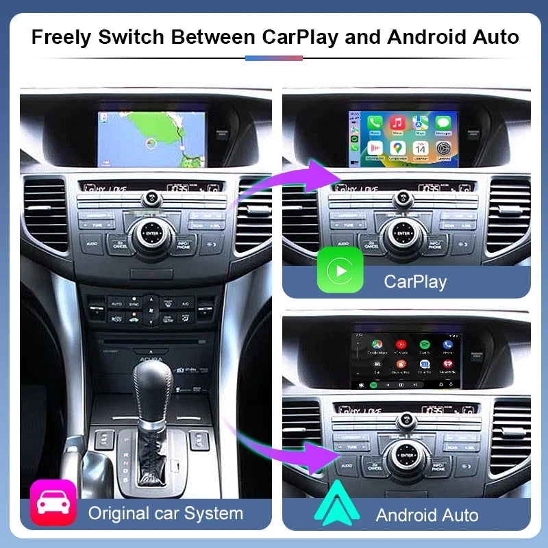 2025 Wireless Apple Carplay Android Auto Acura TSX 2007-2013 Single Screen Portable Voice Control Camera Support AirPlay Mirror