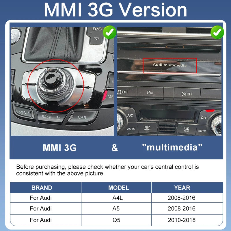 Wireless CarPlay Android Auto MMI Interface for Audi A4 B8 A5 Q5 2008-2016 with AirPlay Mirror Link Functions Reverse Camera