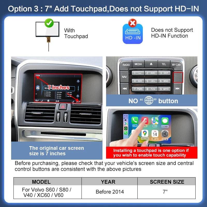 ZTUZAUTO Newest Gen 3 Wireless CarPlay/Android Auto Adapter Voice Control for Volvo V40/V60/XC60/S60/S80 7