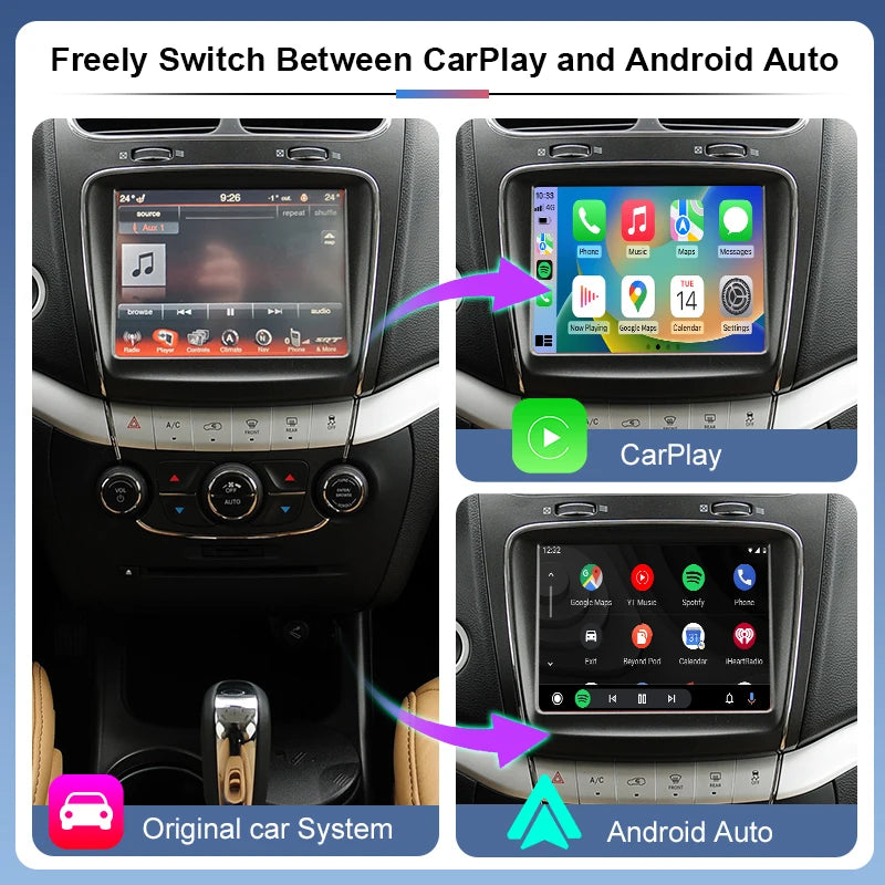 ZTUZAUTO Wireless Carplay Box Dodge Journey 2013-2016 Radio DVD Player Mirror Link Android Auto GPS Navigation DSP Airplay Apple