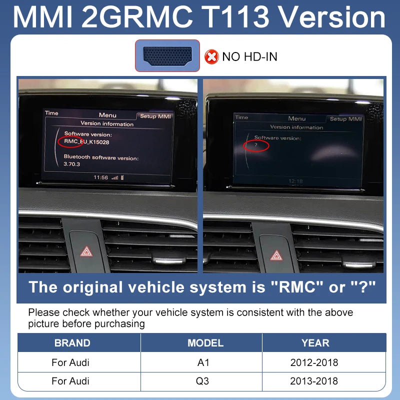 Wireless CarPlay & Android Auto Portable Retrofit Module for Audi A1/Q3 2012-2018 Touch Voice Assist Camera Support 12V
