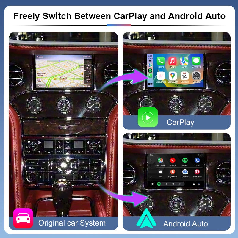 Wireless Portable Apple CarPlay Android Auto Kit ZTUZAUTO Mulsanne 11-19 Supports Siri Google Assistant Steering Wheel Controls
