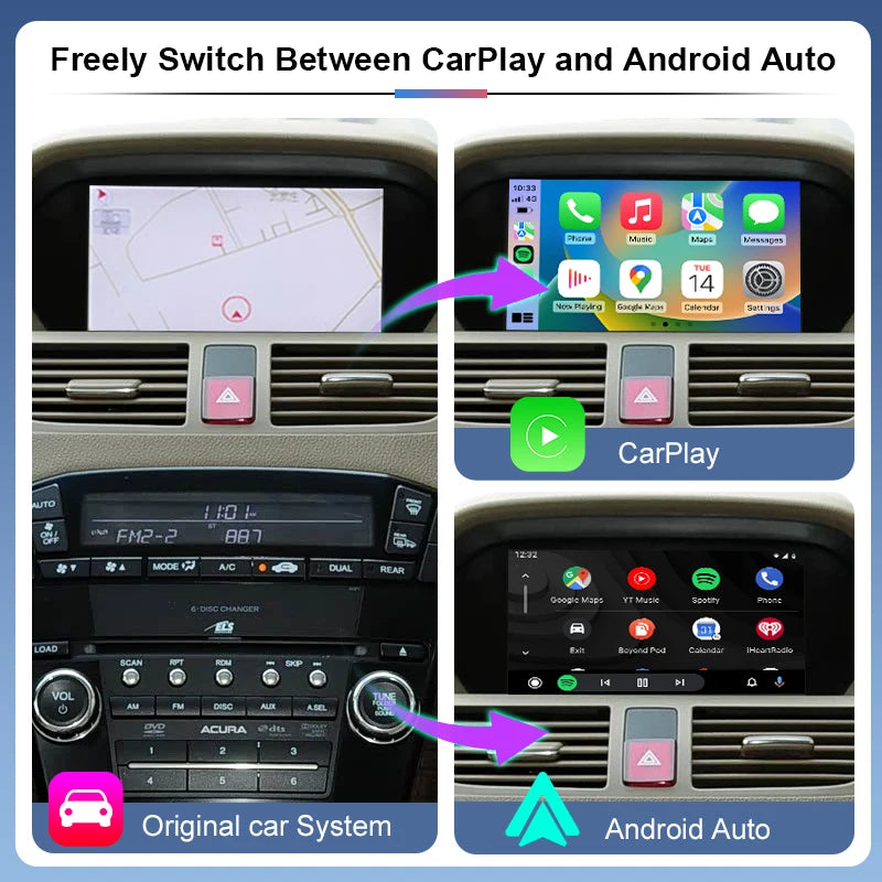 Android Auto Wireless Carplay Box For Acura MDX 2007 -2013 Module Car Play AirPlay Mirror Link Interface Support Camera MIC Maps