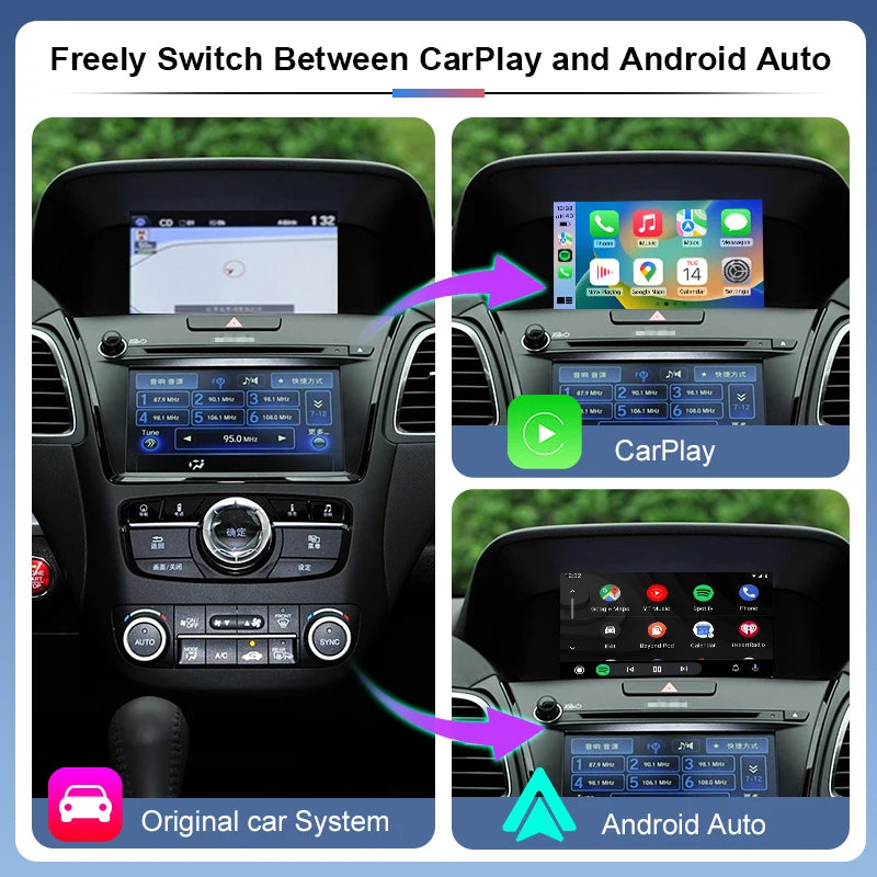 Car Ai Box Wireless CarPlay Android Auto Acura RDX Two Screens Mirror Link AirPlay Navi Support OEM Camera Apple Siri Google
