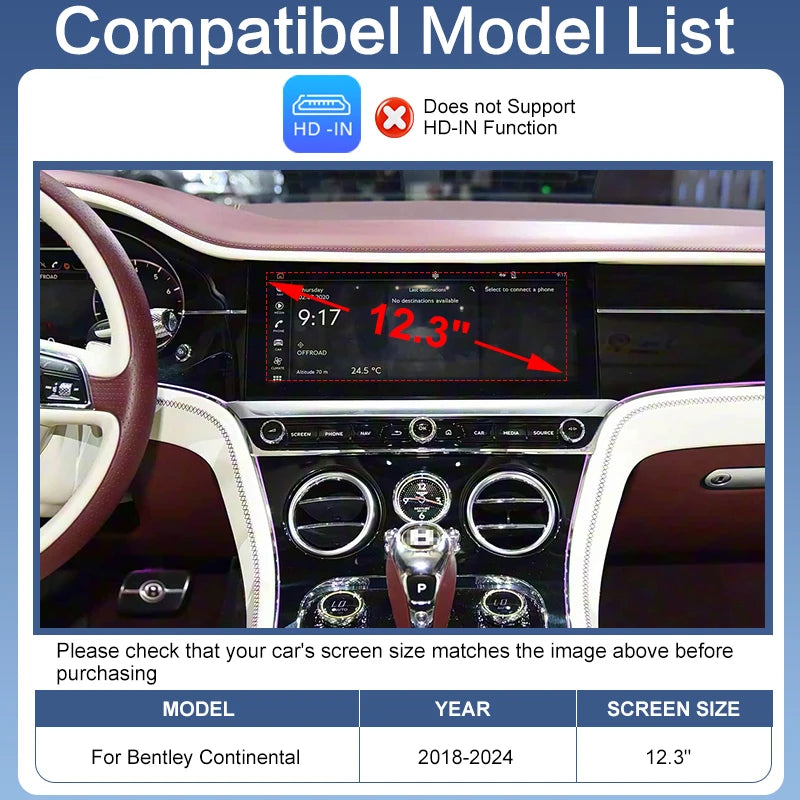 Wireless CarPlay Retrofit Kit for Bentley Bentayga /Flying Spur/Continental 19-21 Android Auto Airplay MirrorLink Voice Control