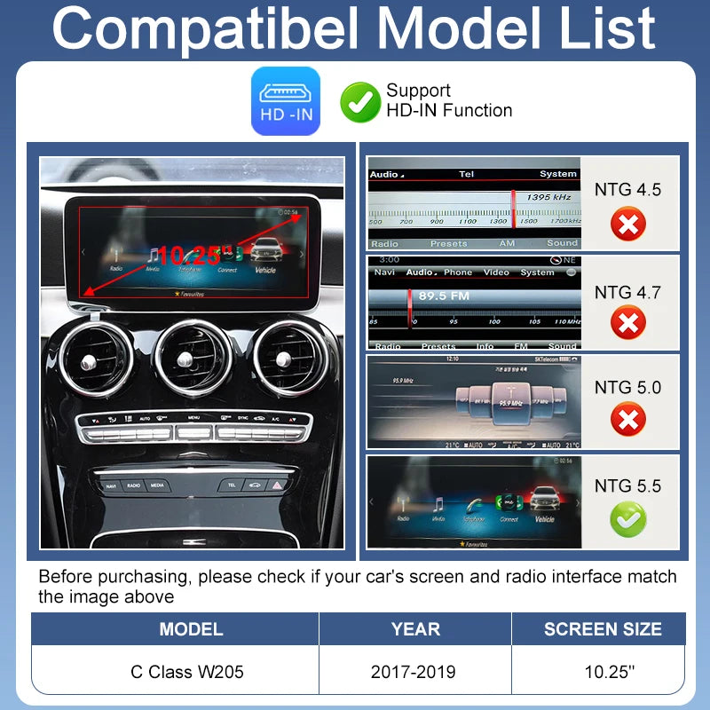 Wireless CarPlay Android Auto Adapter Mercedes Benz C Class W205 S Class W222 NTG5.5 OEM Upgrade Support Front/Rear Cameras