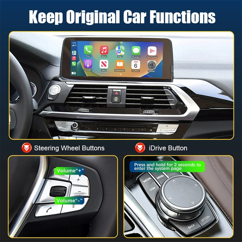 Wireless CarPlay Android Auto Retrofit Kit for BMW EVO ID4 ID5 ID6 1 2 3 4 5 7 Series X1 X3 X4 X5 X6 MINI Countryman, Plug&Play