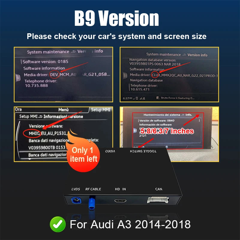 Wireless CarPlay Android Auto Interface for Audi A3 8V Q2 8P 2013-2018 Support OEM Rear View Camera AirPlay MirrorLink Functions