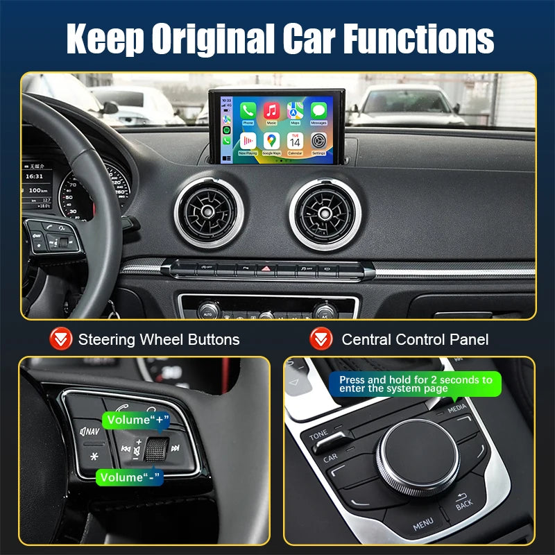 Wireless CarPlay Android Auto Interface for Audi A3 8V Q2 8P 2013-2018 Support OEM Rear View Camera AirPlay MirrorLink Functions