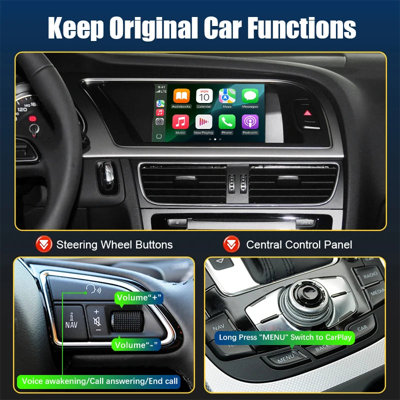 Wireless CarPlay Android Auto Interface for Audi A4 A5 Q5 2009-2015, with AirPlay Mirror Link Car Play Functions Support Camera