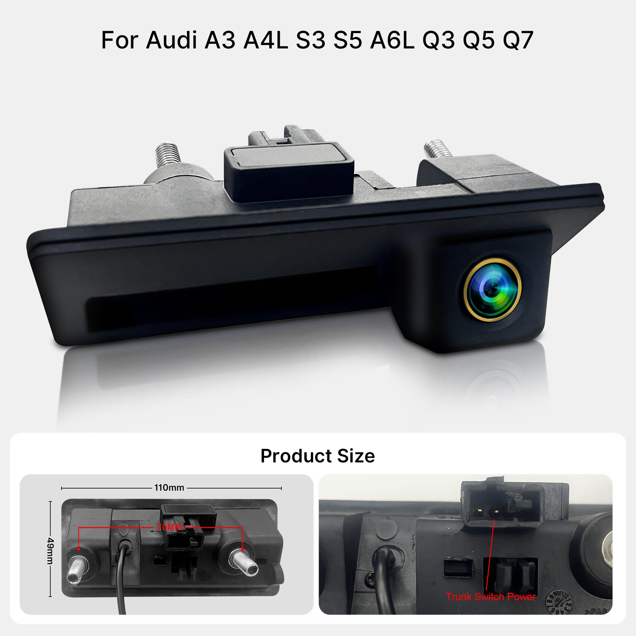 Audi VW Skoda Trunk Handle Backup Camera | Golden Fisheye Lens Rear View Reverse Camera
