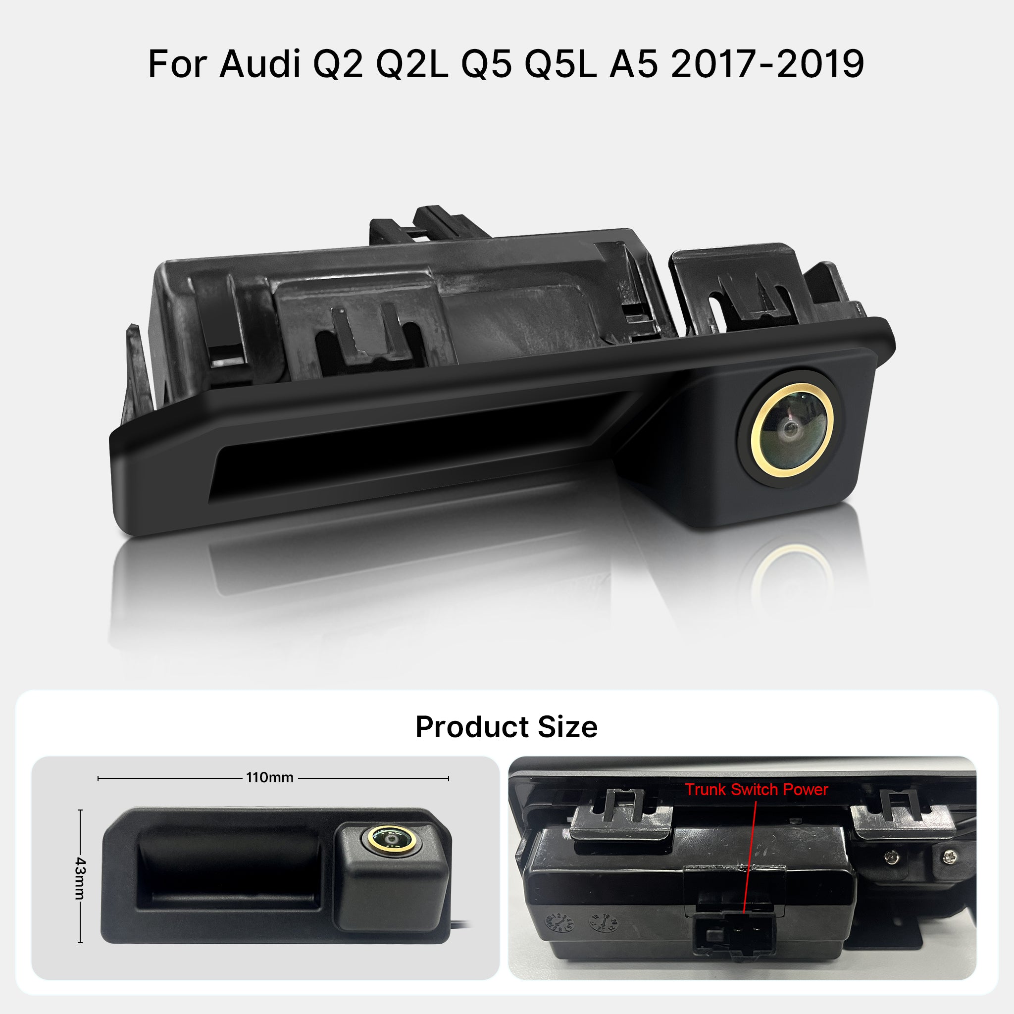 Audi VW Skoda Trunk Handle Backup Camera | Golden Fisheye Lens Rear View Reverse Camera